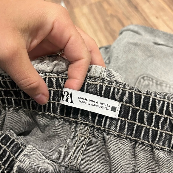 Zara Grey Denim Paperbag Waist Shorts - Picture 7 of 8